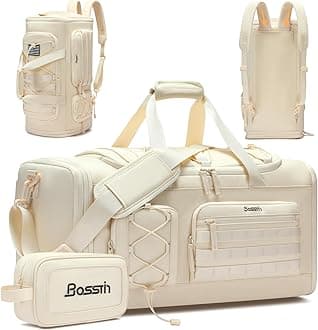 Bosstin Gym Bag for Women & Men, 45L Travel Duffle Sports Duffel Bag Gym Weekender Overnight Backpack with Shoe Compartment (4Beige)
