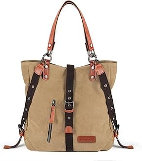 SHANGRI-LA Canvas Tote Handbag Casual Purse Shoulder Bag for Women Convertible Backpack