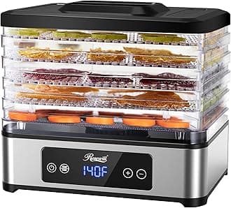 Rosewill Compact Food Dehydrator, 5 Stackable Trays with Adjustable 48H Timer and Temperature Control - 400W Electric Food Dryer for Jerky, Fruits, Herbs, Veggies, Meat & Dog Treats