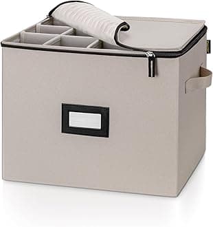 China Storage Containers, Sturdy Quilted Wine Glass Storage, Plate Organizer with Carry Handles, Moving Boxes for Dishes, Cups, Mugs and Stemware (Champagne Flute, Hard Shell Cream)