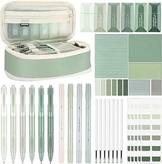 Janlaugh 38 Pcs Aesthetic College School Supplies with Pen Case Sticky Notes Gel Pens Highlighters Correction Tapes Back to School Stationery Kit(Green Color,Classic)