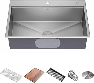 Kore 33-in Drop-In Workstation 16 Gauge Stainless Steel Single Bowl Kitchen Sink with Accessories