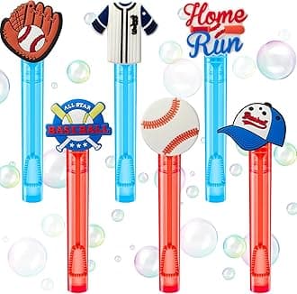 Winrayk Baseball Party Favors, 24Pcs Baseball Themed Mini Bubble Wands for Kids Bubbles Bulk with Detachable Topper (6 Styles), Birthday Gift Classroom Prizes Girl Boys Sports Goody Bag Stuffer Supply