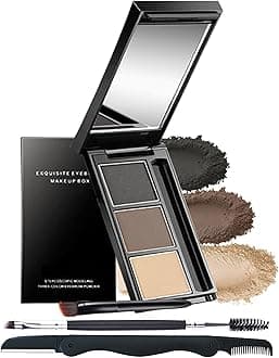 Eyebrow Powder Makeup Kit-3 Colors Eye Brow Powder Palette Long-Lasting Waterproof, Grey Brown Series Brow Filler, Fill & Sculpt Full Eyebrows for Women, With Mirror, Brow Brush & Razor-Set 03