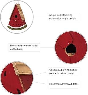 Glitzhome JK97305 Hanging Wooden Watermelon Birdhouse for Outdoors, 11"H