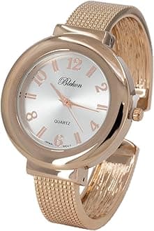 Blekon Original Mother of Pearl Cuff Bracelet Watch for Women with 31mm case Japanese Quartz Movement Metal hinged Bangle Style Cuff Wrist Watch for Ladies…