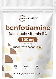 Micro Ingredients Vitamin B1 Benfotiamine 600mg Per Serving, 240 Coconut Oil Softgels | Bioavailable B Vitamins Supplement, Converted to Active Thiamine | Non-GMO, Soy Free