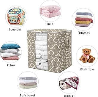 WISELIFE Storage Bags 3 Pack/100L Large Blanket Clothes Organization and Storage Containers for Comforters,Bedding, Foldable Organizer with Reinforced Handle, Clear Window, Sturdy Zippers,Beige