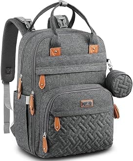 BabbleRoo Diaper Bag Backpack - Baby Essentials Travel Tote - Multi Function Water Resistant Diaper Bag, Travel Essentials Baby Bag with Changing Pad, Stroller Straps & Pacifier Case - Dark Gray