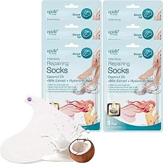 Intensive Repairing Foot Mask 6 Pairs, Soften with Coconut Oil & Milk Extract, Deep Moisturizing Socks for Dry, Cracked Feet, Self Care Gifts for Women, Spa Kit, Easter Basket Stuffers