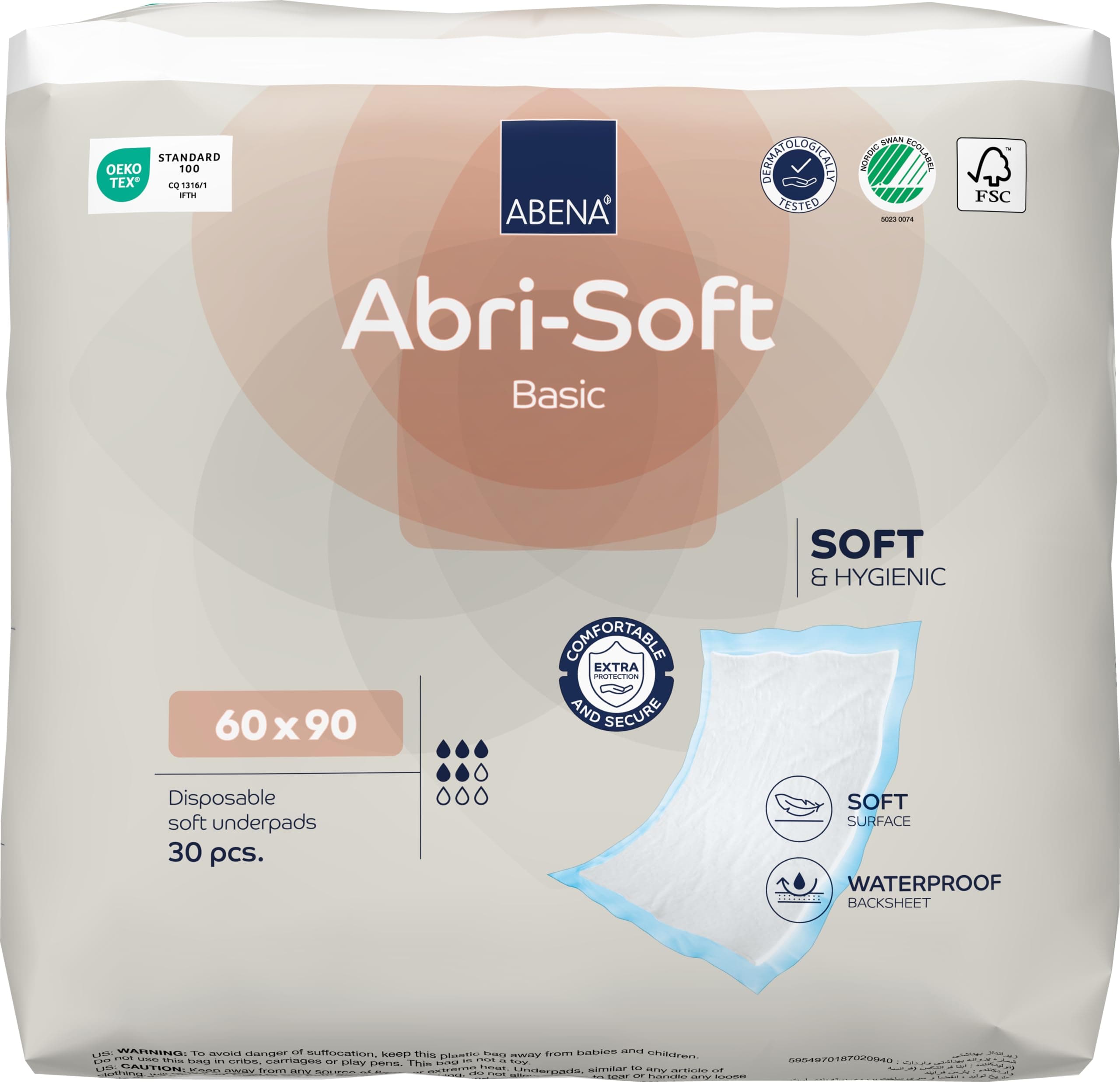 ABENA Abri-Soft Basic Disposable Underpad 60 x 90 cm 1700 ml Pack of 30 (Packaging may vary)