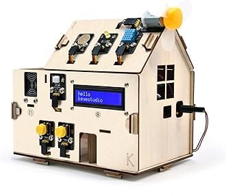 KEYESTUDIO IOT ESP32 Smart Home Starter Kit for Arduino and Python,Electronics Home Automation Coding Kit, Wooden House DIY Sensor Kit STEM Educational Set for Adults Teens 15+