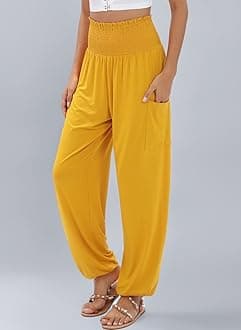 QIANXIZHAN Women's Harem Pants, High Waist Yoga Boho Trousers with Pockets