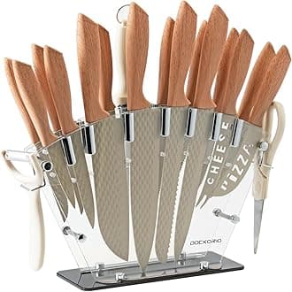 Kitchen Knife Set, 19 PCS High Carbon Stainless Steel Sharp Includes 6PCS Serrated Steak Knife Set, Chef's Knife, Bread Knife, Scissors, Knife Sharpener with Holder