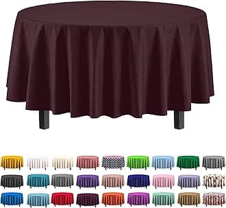 Exquisite 12-Pack Premium Plastic 84-Inch Round Tablecloth - Brown