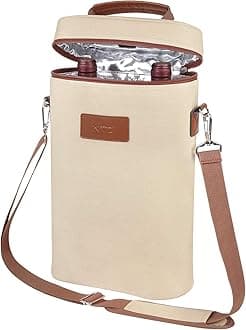 Tirrinia 2 Bottle Wine Gift Tote Carrier - Leakproof & Insulated Padded Versatile Cooler Bag For Travel, Byob Restaurant, Tasting, Party, Dinner,Gift Lovers, Beige