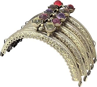 Piutouyar 5 Pcs Metal Purse Frame, Bronze Bag Kiss Clasp Lock, Retro Style Arch Frame Coin Purse Hardware with Lotus Beads Embossed(10.5cm/4.1Inch, Bead Color: 5 Colors)