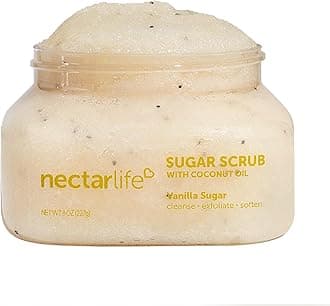 Nectar Life Exfoliating Sugar Scrub, Moisturizing Body Scrub with Coconut Oil & Shea Butter, Pre Shave Exfoliator (8 Ounce, Vanilla)