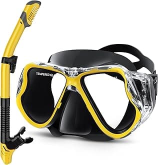 - Greatever Dry Snorkel Set,Panoramic Wide View Anti-Fog Scuba Diving Mask,Professional Snorkeling Gear for Adults Kids