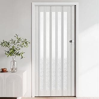 INMOZATA Folding Doors Internal PVC Plastic Features Artistic Patterned Glass Internal Doors with Handle Sliding Concertina Door Panel Divider, Thickness 10mm