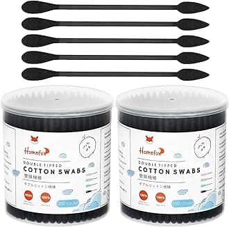 Black Cotton Swabs Precision Pointed - 400 Count Organic Pointy Pointed Cotton Bud Double Side Tightly Wrapped Charcoal Cotton Tip Paper Stick Soft Gentle Cruelty-Free, Pointy & Round (Black)