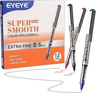 EYEYE 0.5mm Rollerball Pens Needle Tip, 12 Pack 3 Colors Extra Fine Point Roller Ball Pen Quick Dry, Liquid Ink Pens Fine Point Smooth Writing Pen for Journaling, Note Taking, Office, School Supplies