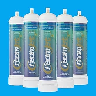 CreamJet 640g Nitrous Oxide Whipped Cream Chargers Food Grade 0.95L N2O Nitrous Tank Equivalent to 80 Cream Capsules Nos Gas Cylinder with Free Nozzle (Natural Flavor, 5 Cylinders)
