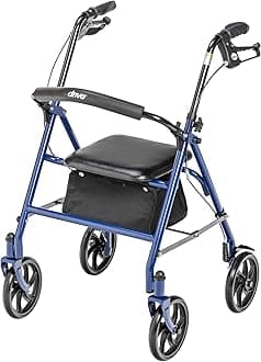 Drive Medical 10257BL-1 4-Wheel Rollator Walker With Seat & Removable Back Support, Blue
