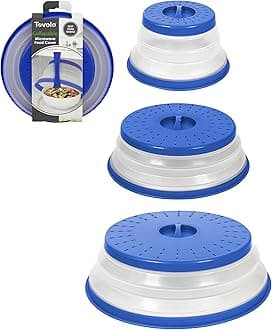 Tovolo Microwave Splatter Cover for Food, 3-Pack (Blue) - Collapsible & Vented Silicone Splatter Guard Lid - Microwave Plate & Dish Cover with Handle - BPA-Free Kitchen Gadget for Meal Prep