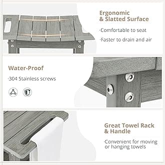 LUE BONA Modern HDPS Shower Bench with Shelf, Light Gray, 18.6x12.6x16.9 Inch, 300 lbs Weight Capacity, Non-Slip, Waterproof, Easy to Assemble