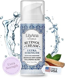 LilyAna Naturals Extra Strength Retinol Cream for face - Anti Aging Cream for Wrinkles, Fine Lines and Dark Spots - 1% Pure Retinol with Hyaluronic Acid - Made in the USA - 1.0oz