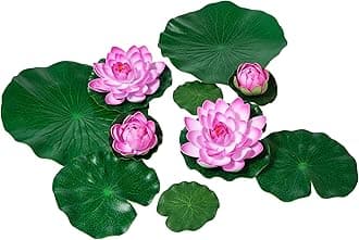 Fake Lily Pads, 10 PCS Artificial Lotus with Water Lily Pad, Realistic Water Floating Foam Lotuses Pads, Pink Artificial Floating Lotus Decor with Pad for Home Outdoor Ponds