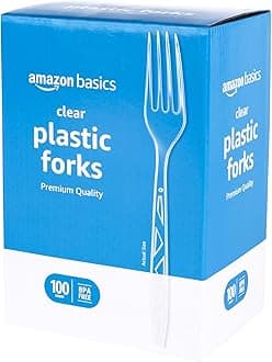 Amazon Basics Disposable Clear Plastic Forks, Premium Quality, 100 Count, Large Pack