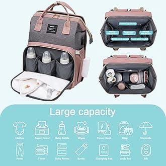 Diaper Bag with Changing Station, Baby Diaper Bag with USB Charging Port, Multi-functional Waterproof Travel Essentials Diaper Bag Backpack for Boys & Girls, Pink