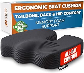– 5 STARS UNITED Seat Cushion - Memory Foam Chair Cushion for Tailbone Pain Relief - Ergonomic Support for Coccyx, Sciatica & Butt - Office, Desk & Gaming Chair, Car Seat, Wheelchair, Airplane, Black