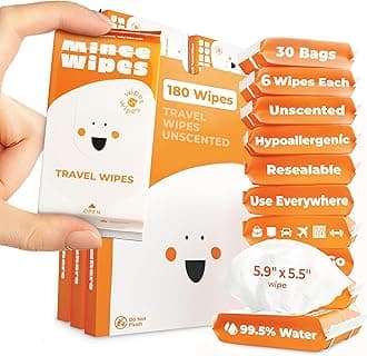 Impossibly Compact Travel Wipes - Skin-Friendly Wet Wipes, Hypoallergenic & Unscented for Adults, Kids & Baby Care - 30 Pack Total 180 Wipes