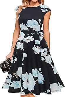 Women Casual Dresses Swing Tea Dress Cocktail Vintage A-Line Midi Party Dress