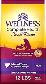 Wellness Complete Health Small Breed Dry Dog Food with Grains, Natural Ingredients, Made in USA with Real Turkey, For Dogs Up to 25 lbs (Adult, Turkey & Oatmeal, 12-Pound Bag)
