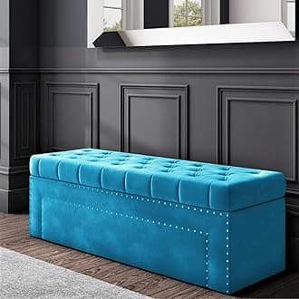 Duke Chesterfield Ottoman storage Box - Plush Velvet Storage Ottoman with Decorative Tacks- Ottoman Shoe Bench with Storage - Upholstered Coffee Table- End of bed Storage Bench, Blanket Box