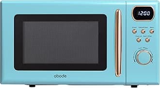 Abode Retro Microwave 20 Litre Blue with Rose Gold Accent Digital 800W, Mirror Finish, 8 Auto Cook Settings & Defrost, 5 Power Levels AMD2004GRG