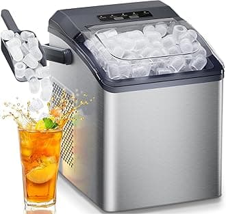 Ice Maker Countertop, 9 Cubes Ready in 6 Mins, 26 lbs per Day, Ice Machine with 2 Ice Sizes and Self-Cleaning, Portable Ice Maker with Handle for Home, Kitchen, Camping, RV, Office, Silver