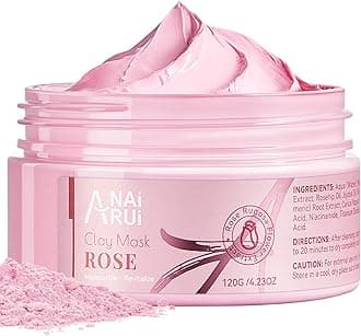 ANAI RUIRose Facial Mask, Clay Mask with Kaolin Pink Clay, Niacinamide, Collagen, Hyaluronic Acid for Moisturizing & Smooth Skin, Pores Minimizers, Blackhead Remover, 4.23 Oz