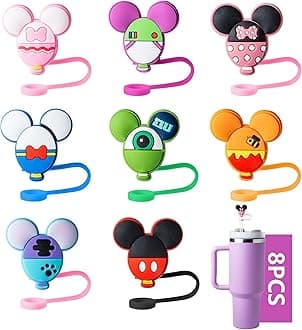 8-Piece Cute Mice Silicone Straw Covers for Stanley Cup, 0.4in/10mm Diameter, Dust-Proof Straw Toppers, Compatible with Stanley 20, 30, & 40 oz Cup, Accessory