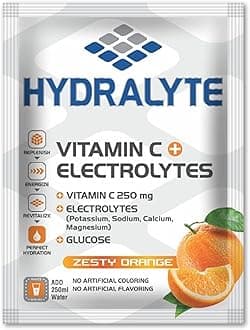 Vitamin C + Electrolyte Hydration Sports Drink Powder Orange Flavor, 10 gm | 1 Sachet make 250 ml | Natural Electrolyte Replacement Supplement for Rapid Hydration