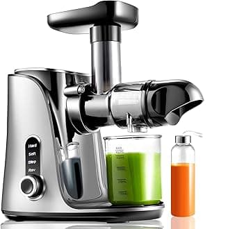AMZCHEF Slow Masticating Juicer Extractor, Cold Press Juicer With Two Speed Modes, Travel Bottle(500Ml),Led Display, Easy To Clean Brush & Quiet Motor For Vegetables&Fruits (Gm3001, Gray), 150 Watts