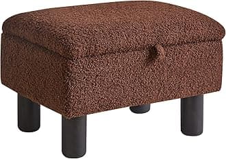 Small Foot Stool Ottoman with Storage, Teddy Velvet Foot Rest with Wood Legs and Safety Hinge Flip Top, Bedside Step Stool Rectangle 16x12x9.5inch for Living Room Bedroom Teddy Brown YD-JD136B