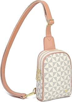 Travel Small Sling Bag Leather Crossbody Bags for Women Fanny Packs Cross Body Bag for Woman Cross Body Purses, White Blue Checkered, Small, Modern, Minimalist, Retro