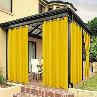 BONZER Outdoor Curtains for Patio Water Resistant Heavy Privacy Light Filtering Grommet Outside Curtains for Porch, Pergola, Gazebo, 1 Panel, 54W x 95L inch, Yellow