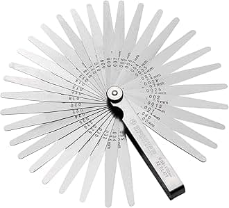 Spurtar Feeler Gauges 0.001-0.04" (0.03-1.00mm) 32 Blades Tapered Feeler Gauge Set Stainless Steel Dual Marked SAE and Metric for Measuring Gap Thickness or Width for Spark Plug, Valve, Piston, Guitar