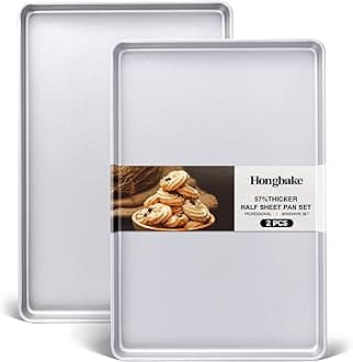 HONGBAKE Baking Sheet Pan Set of 2, Heavy duty Half Size Cookie Sheet for Baking Nonstick Set , 57% Thicker Commercial Cookie Trays for oven- Silver